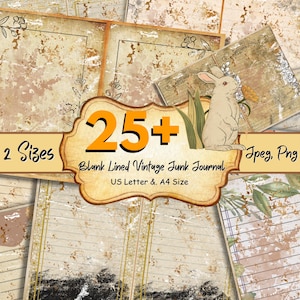 25 + Blanked Line Vintage Journal Paper, Lined Journal Pages, Vintage Junk Journal Pages, Lined Scrapbook Paper, Blank Junk Journal Pack