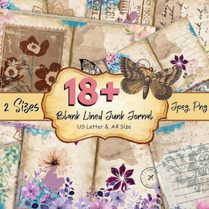 18 + Blanked Lined Digital Journal Paper, Lined Journal Pages, Vintage Lined Junk Journal, Lined Scrapbook Paper, Floral Journal Paper Pack