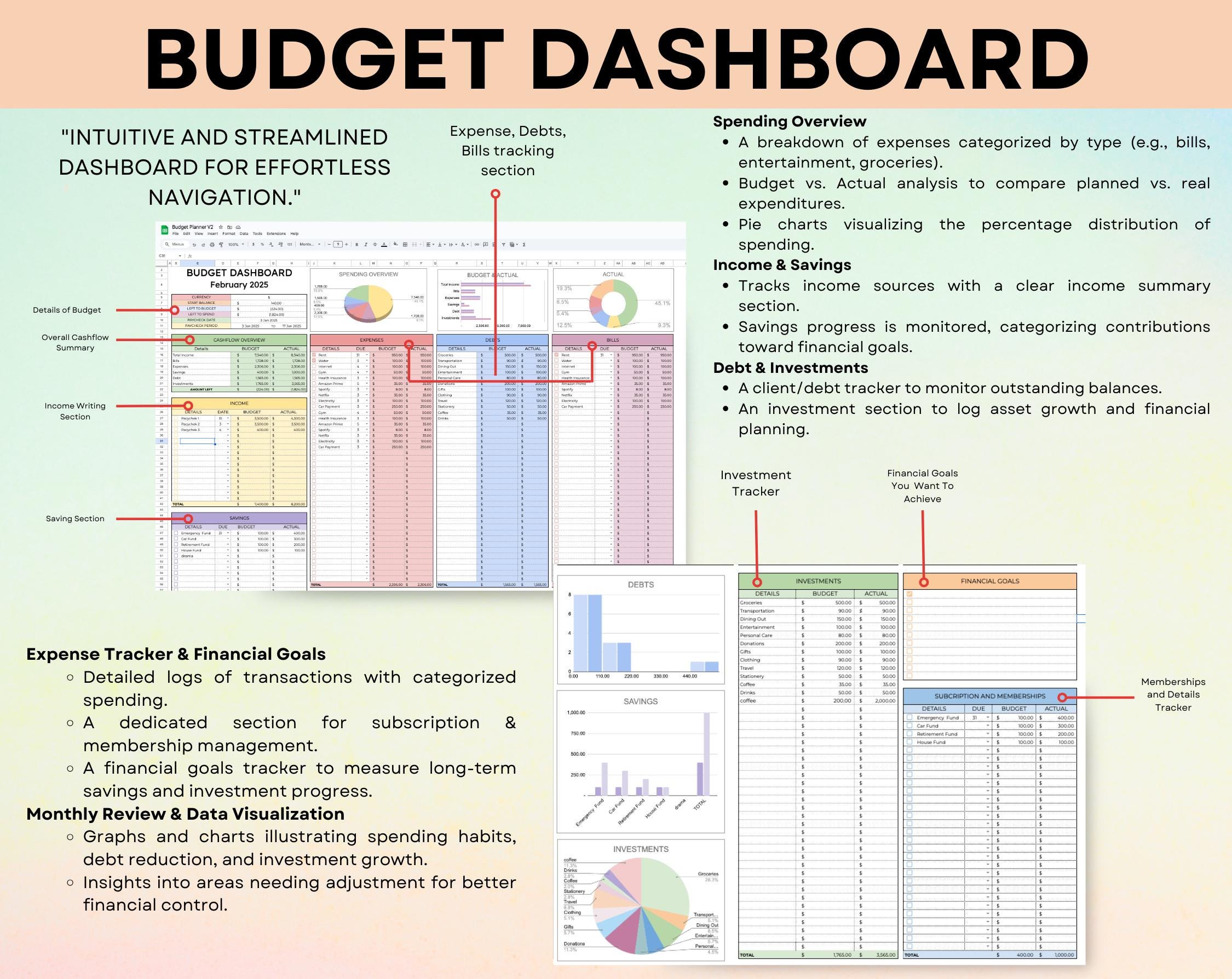 Ultimate Budget Planner for Google Sheet & Excel, Monthly Budget ...