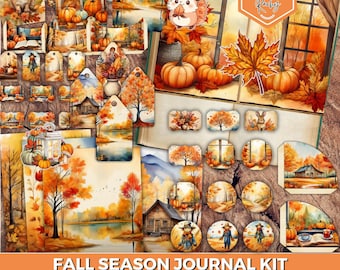Fall Junk Journal Kit, Autumn Ephemera, Pumpkin Journal Kit, Tree, Leaves, Elements, Fall Fussy Cuts, Autumn Printable Kit, Fall Digital Kit