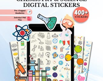 Más de 400 pegatinas digitales de química y ciencias, pegatinas de GoodNotes, pegatinas de química, pegatinas para planificadores de estudio, pegatinas de ciencias, pegatinas de laboratorio