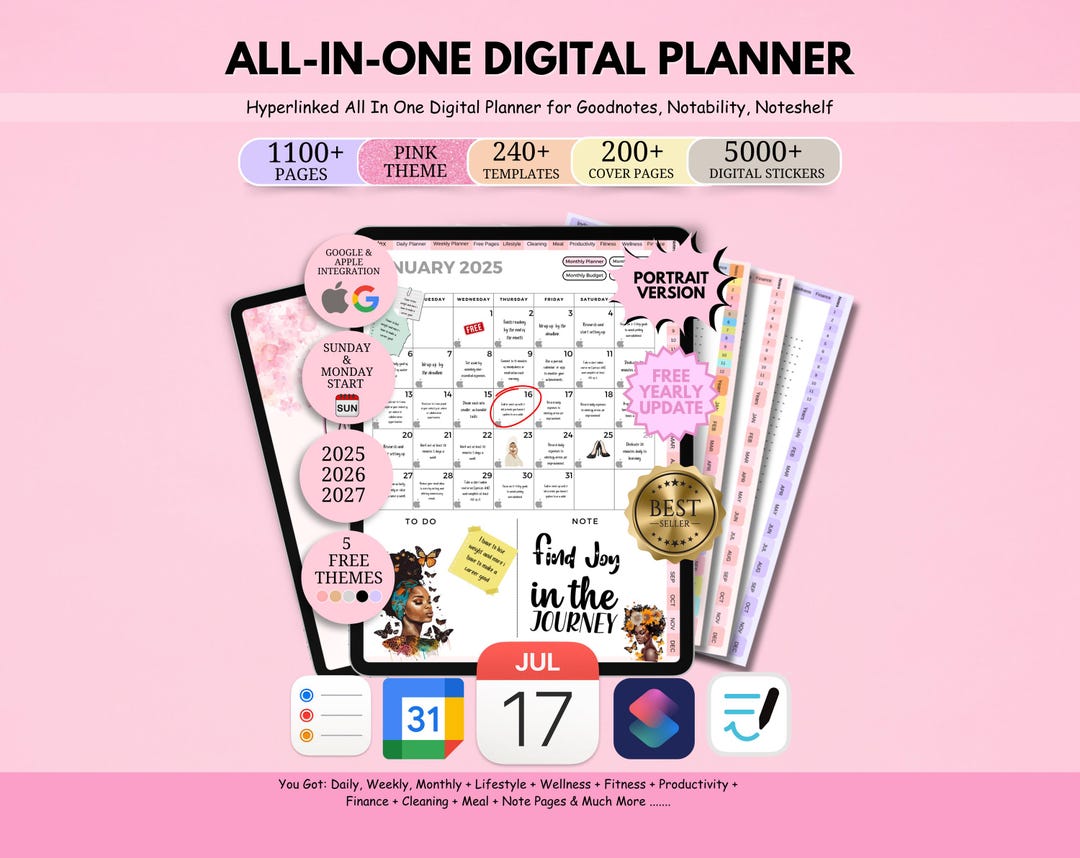 All in One Digital Planner, 2026 - 2028 Goodnotes Planner, Monthly ...
