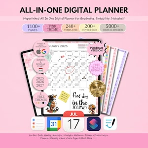 All In One Digital Planner, 2026 - 2028 Goodnotes Planner, Monthly Journal, Daily Weekly Planner, Life Planner, Digital Goodnotes Template