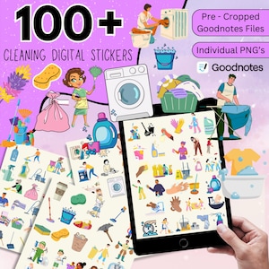 100+ Cleaning Digital Stickers Pack, House Chores Digital Stickers, Everyday Digital Stickers, Household Chores Digital Planner Stickers PNG