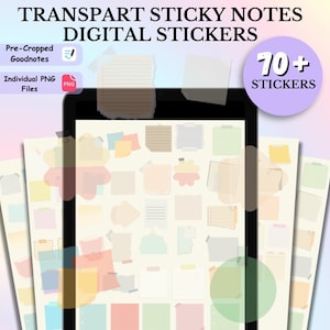 70 + Transparent Sticky Notes Digital Stickers Pack, Time Blocking Color Goodnotes Sticker, Transparent Minimal Sticker, Pre-cropped sticker