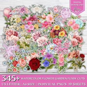 Flowers Garden Fussy Cuts Bundle, Floral Fussy Cut, Floral Ephemera, Junk Journal, Rose Ephemera, Pink Flower Fussy Cut, Botanical Fussy Cut