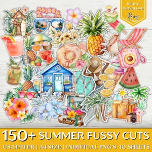 150 + Summer Fussy Cuts, Summer Journal Kit Supplies, Summer Vibes Journaling, Printable Summer Fussy Cuts, Scrapbook Supplies, Junk Journal