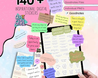 165 + Inspirational Digital Stickers Bundle, Positive Affirmation Stickers, Motivational Stickers, Aesthetic Good Notes Planner Stickers PNG