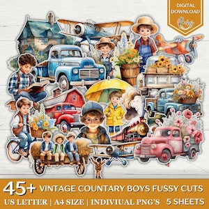 45+ Vintage Country Boys Fussy Cuts, Travelling, Lifestyle Fussy Cuts, Fussy Cut, Junk Journal Kit, Scrapbook Supplies, Journaling Sticker