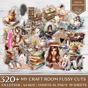 Paquete de 320 + recortes de My Craft Room, recortes imprimibles, costura, libros, hogar, suministros para scrapbooking, recortes para manualidades, diario basura