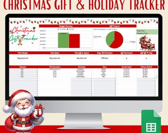 Rastreador de regalos navideños, Rastreador de tarjetas navideñas, Lista de regalos navideños, Planificador de presupuesto navideño, Planificador de regalos de Google Sheets, Lista de regalos navideños