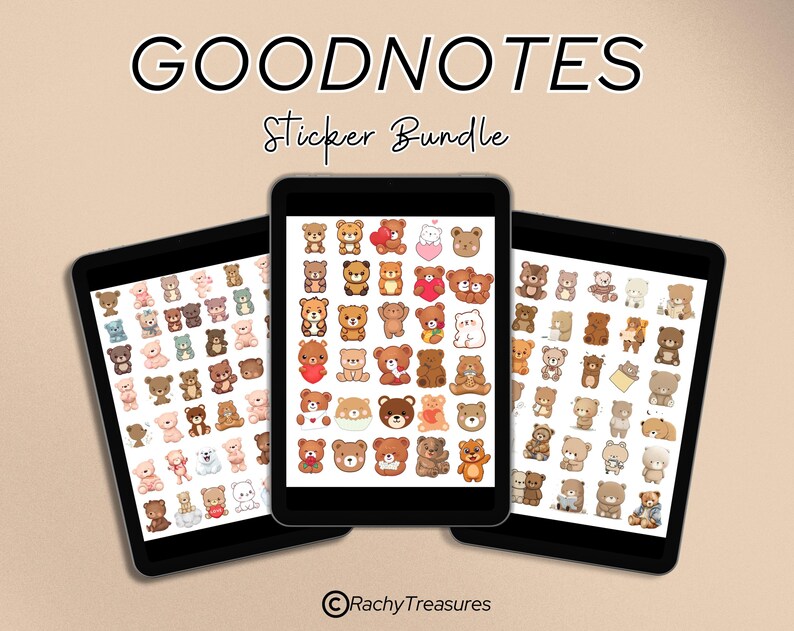 100 + Cute Bear Digital Stickers Pack, Goodnotes Stickers, Cute Bear ...