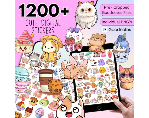 1200 + Cute Digital Stickers Pack, Cute Daily Icon Digital Stickers, Cute Cat Stickers, Cute Bear Stickers, Goodnotes Stickers, Ipad Sticker