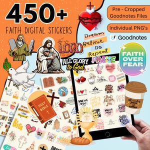 450+ Faith Digital Stickers Pack, Christian Digital Stickers, Bible Study Stickers, Religious Stickers, Goodnotes Stickers, Planner Stickers