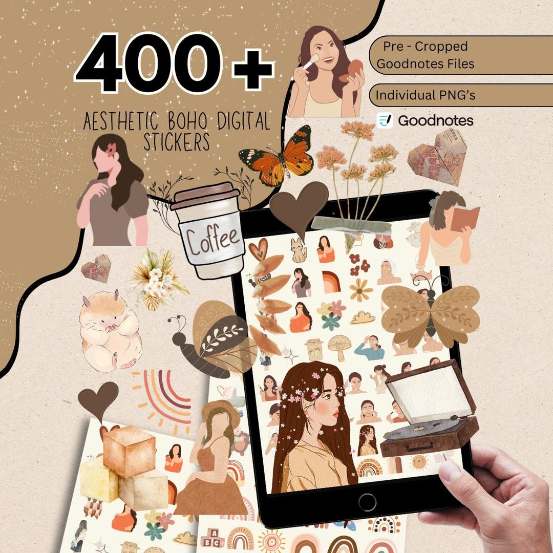 430 + Aesthetic Boho Digital Stickers Pack, Aesthetic Digital Stickers ...