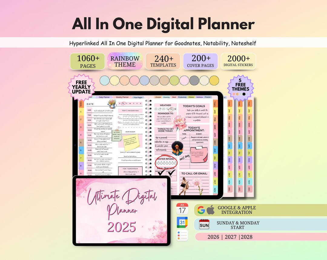 All-in-one Digital Planner 2026 2027 2028, Hyperlink Digital Planner ...