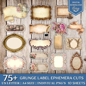 75 + Grunge Labels Fussy Cuts, Frames Fussy Cuts, Vintage Junk Journal Supplies, Fussy Cuts Labels, Vintage Ephemera Labels, Blank Labels