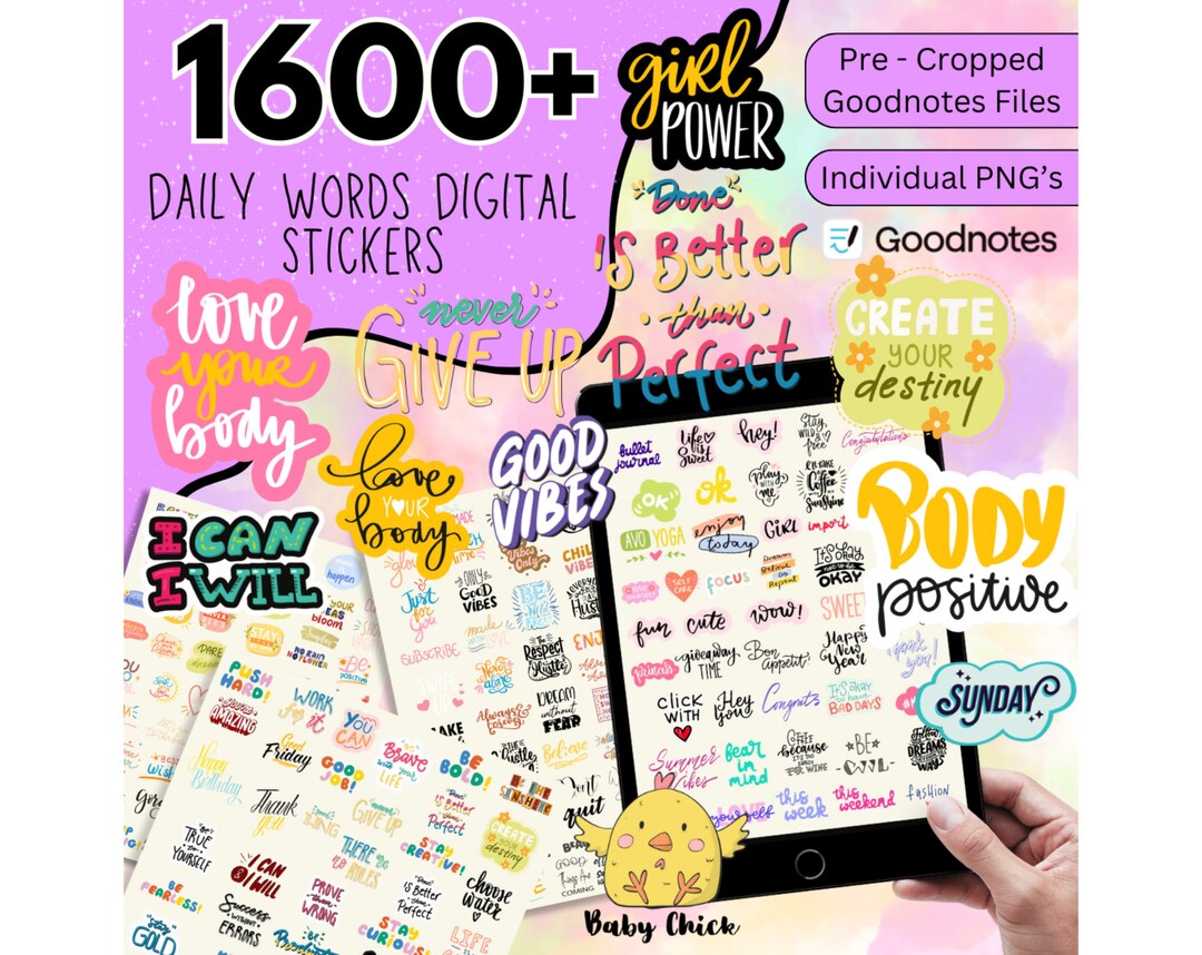 1600+ Daily Words Digital Stickers, Everyday Digital Sticker Pack ...