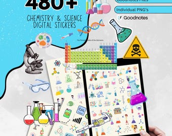Más de 480 pegatinas digitales de química y ciencias, pegatinas para GoodNotes, pegatinas de química, pegatinas para planificadores de estudio, pegatinas de ciencias, pegatinas de laboratorio.