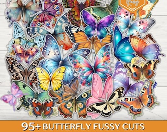 95 + Butterfly Fussy Cuts, Butterfly Ephemera Journals, printable Fussy Cuts, Butterfly Stickers, Junk Journal Kit, Junk Journal Tags