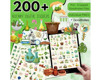 200 + Botany Digital Stickers Pack, Botanical Digital Stickers, Goodnotes Stickers, Plant Digital Planner Stickers, Greenary Stickers