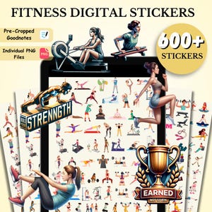 600 + Fitness Digital Stickers, Gym Lover Stickers, Health Stickers, Workout Digital Stickers, Exercise Stickers, Goodnotes Stickers Pack