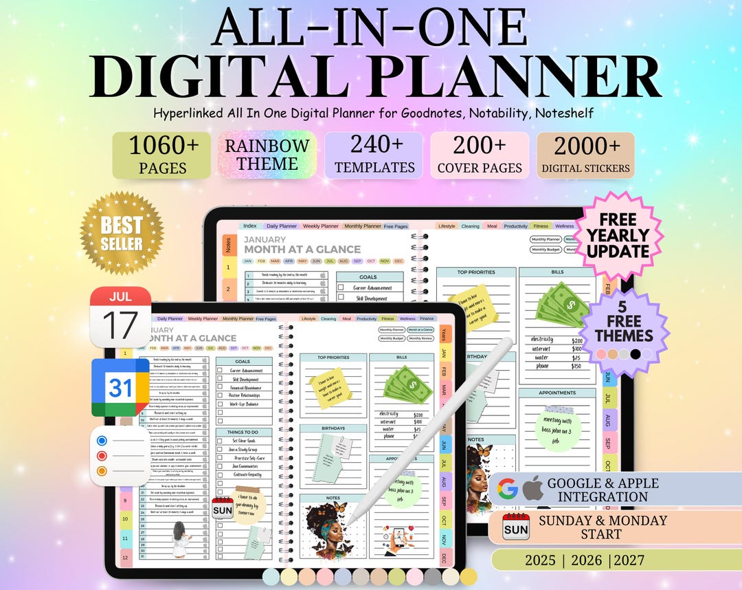 All-in-one Digital Planner 2026 2027 2028, Hyperlink Digital Planner ...