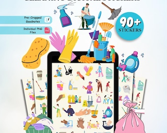 90+ Cleaning Digital Stickers Pack, House Chores Digital Stickers, Everyday Digital Stickers, Household Chores Digital Planner Stickers PNG