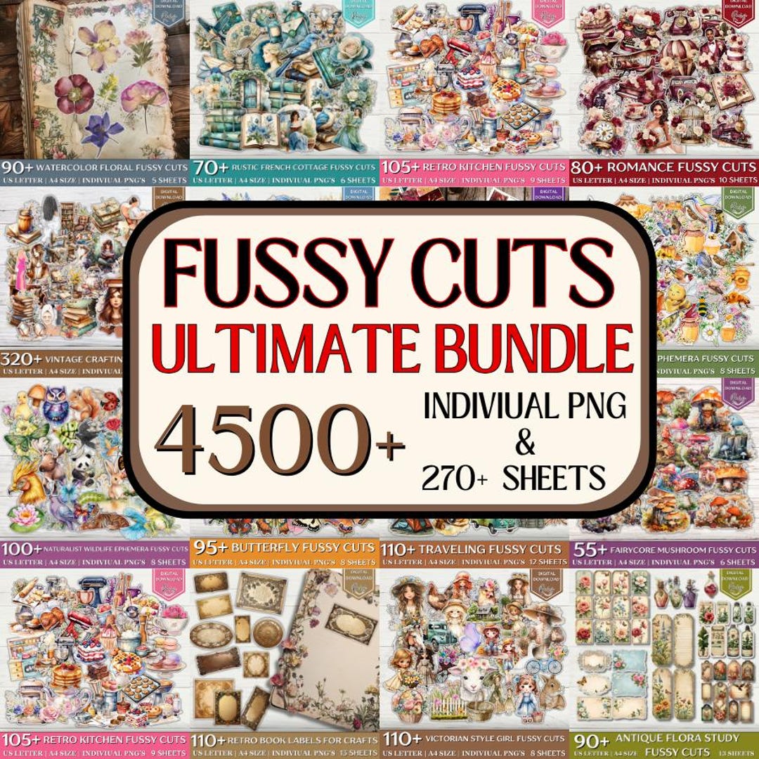 4500+ Mega Fussy Cut Bundle, Floral Fussy Cuts, Junk Journal Kit, Scrapbook Supplies, Vint