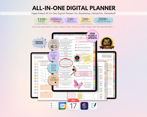 All-in-One Digital Planner 2027 - 2029 Digital Goodnotes Template, Digital Journal, Monthly Planner, Daily Planner, Apple Google Calendar