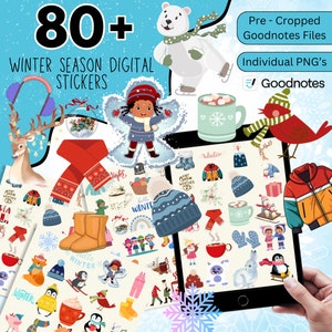 80+ Winter Digital Stickers, GoodNotes Stickers, Winter Season Digital Stickers, Pre-cropped Stickers, Digital Planner Stickers,PNG Stickers