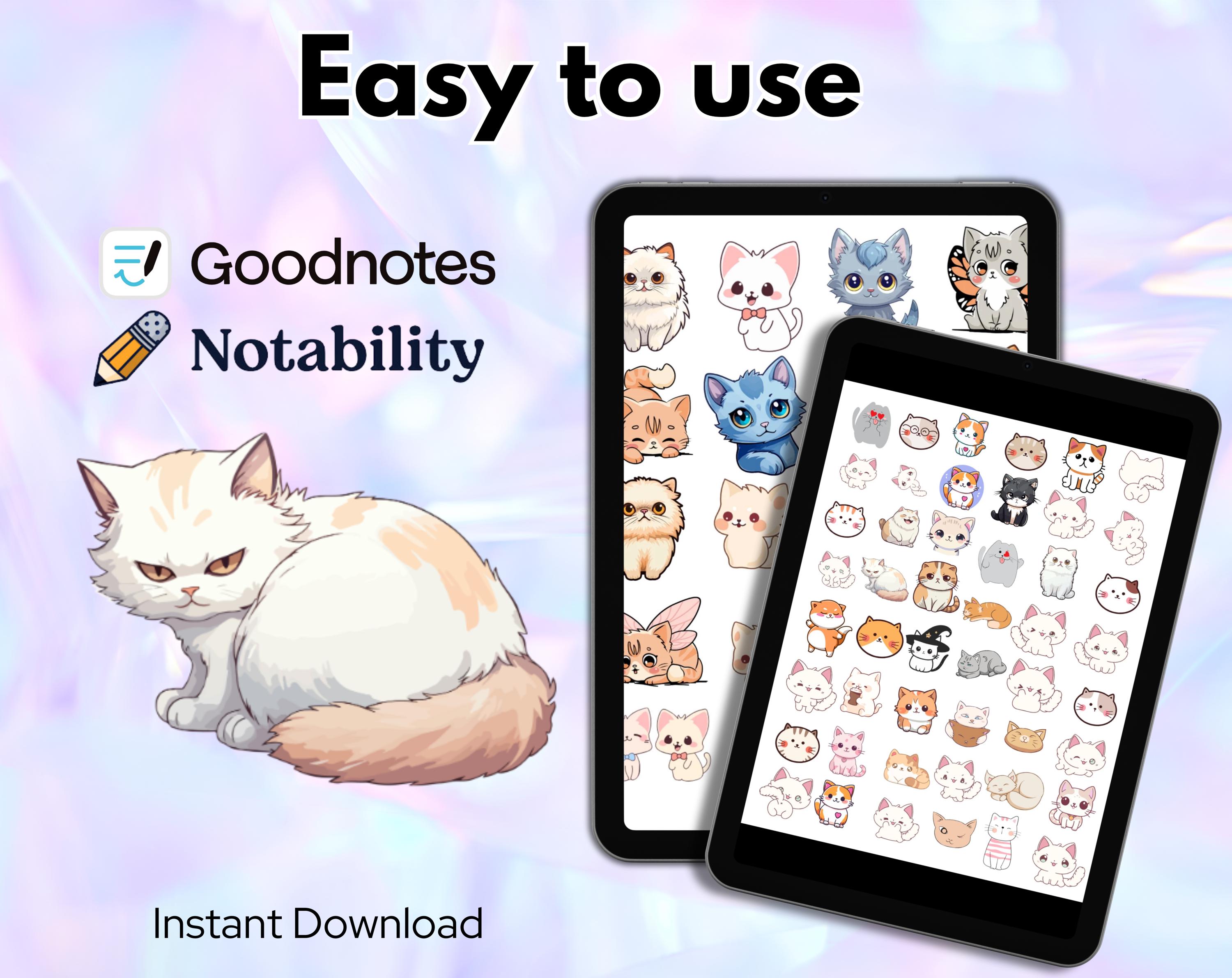 90 + Cute Cat Digital Stickers, Goodnotes Sticker, Cat Lover Stickers ...