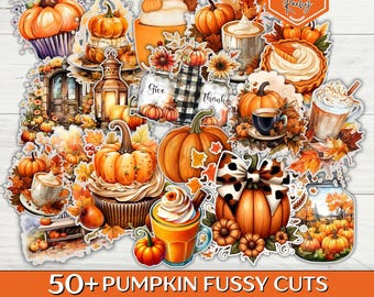 50 + Pumpkin Fussy Cuts Bundle, Autumn Season Fussy Cuts, Floral Fussy cuts, Fall Fussy Cuts, Autumn Scrapbook Supplies, Fussy Cut Stickers