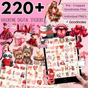220 + Valentine&#39;s Day Digital Stickers Pack, Love Stickers, Pink Valentines Day Digital Planner Stickers, Goodnotes Stickers, Ipad Stickers
