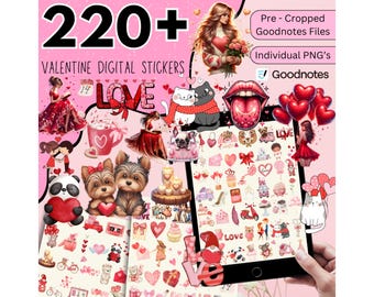 Paquete de más de 220 pegatinas digitales para el día de San Valentín, pegatinas de amor, pegatinas digitales rosas para el planificador del día de San Valentín, pegatinas de Goodnotes, pegatinas para iPad