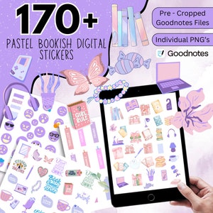 Pacchetto di 170 + adesivi digitali pastello per i libri, adesivi per i topi di biblioteca, adesivi digitali per gli amanti dei libri, adesivi per la lettura PNG, adesivi pastello per i libri