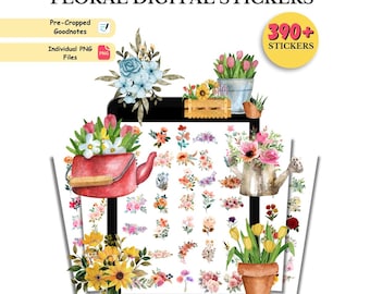 390 + Floral Digital Stickers,  Daily Digital Stickers, Boho Flower Stickers, PNG Stickers, Digital Icon Stickers, Goodnotes Planner Sticker