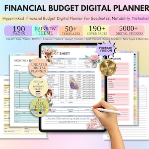 Puede incluir: Un planificador digital con un tema de arcoíris, que incluye 190 páginas, más de 50 plantillas, más de 190 páginas de portada y más de 5.000 pegatinas digitales. El planificador incluye rastreadores financieros diarios, semanales y mensuales, rastreadores de presupuesto, rastreadores de deudas, rastreadores de ahorros, páginas de notas y mucho más. El planificador es compatible con Goodnotes, Notability y Noteshelf.