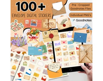 100 + Envelope Digital Stickers, Goodnotes Stickers, Pre-cropped Digital Stickers, Mail and Letters, Vintage Envelope, Envelope Stickers PNG