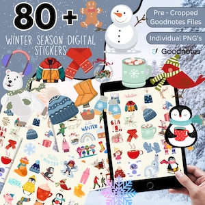 80+ Winter Digital Stickers, Goodnotes Stickers, Winter Season Digital Stickers, Pre-cropped Stickers, Digital Planner Stickers,PNG Stickers