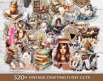 320 + Vintage Crafting Fussy Cuts Bundle, Printable Fussy Cut, Sewing, Books, Home, Scrapbooking Supplies, Crafting Fussy Cuts, Junk Journal