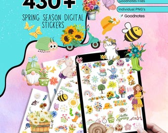 430 + Spring Season Digital Stickers Pack, Floral Stickers, Goodnotes Stickers, Plant Stickers, Goodnotes Flower Stickers, Spring Stickers