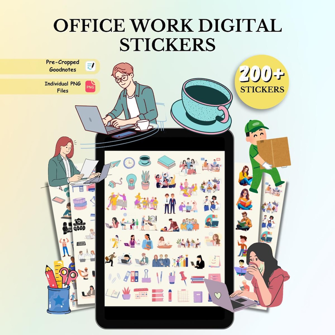 200+ Work Digital Stickers Pack, Office Work Digital Planner Stickers ...