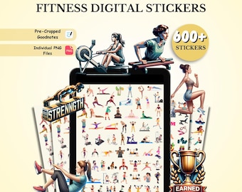 Plus de 600 autocollants numériques de remise en forme, autocollants pour amateurs de sport, autocollants de santé, autocollants numériques d'entraînement, autocollants d'exercice, pack d'autocollants Goodnotes