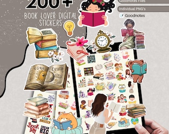 230 + Book Lover Digital Stickers, Goodnotes Stickers, Reading Time Stickers, PNG Reading Stickers, Books Clipart, Bookish Digital Planner