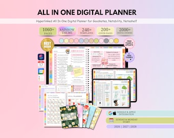 All-in-One Digital Planner 2026 2027 2028, Hyperlink Digital Planner, Daily Weekly Monthly Journal, Goodnotes Planner, Apple Google Calendar