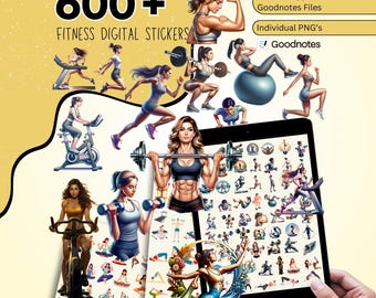 Plus de 660 autocollants numériques fitness, autocollants pour amateurs de sport, autocollants santé, autocollants numériques entraînement, autocollants exercice, pack d'autocollants Goodnotes