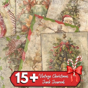 15 + Vintage Christmas Junk Journal Paper, Santa Claus Pages, Printable Christmas Paper, Christmas Journal Paper, Digital Scrapbook Pages