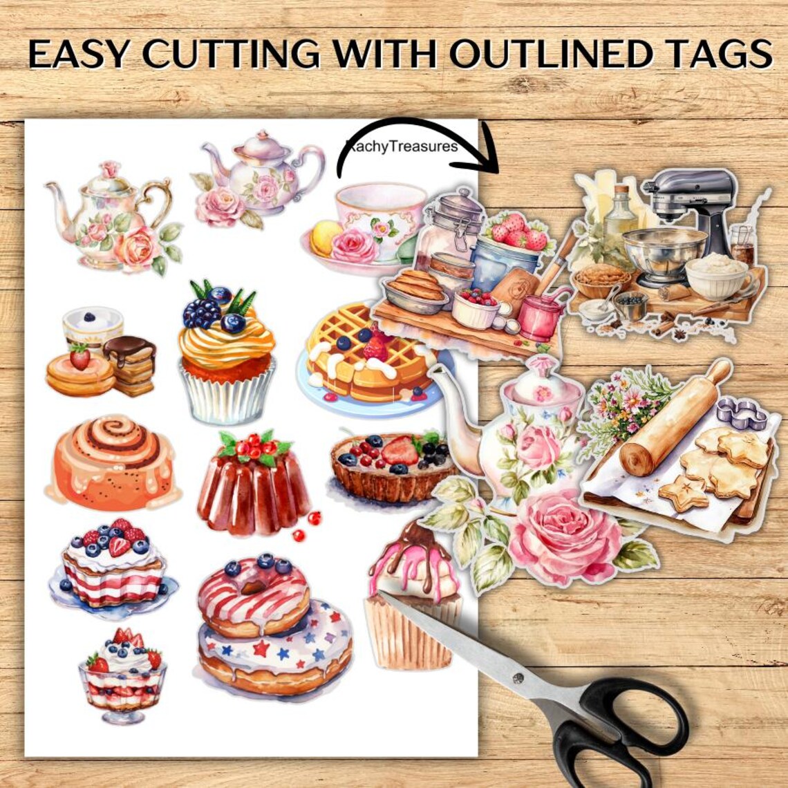 105+ Retro Kitchen Fussy Cuts, Printable Junk Journal Kit, Baking Fussy ...