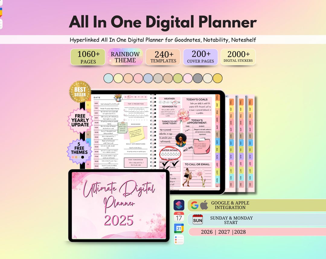 All-in-one Digital Planner 2026 2027 2028, Hyperlink Digital Planner ...